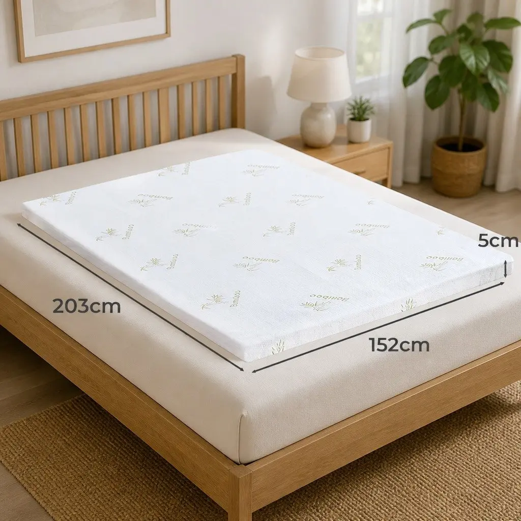 Memory Foam Mattress Topper Queen 5cm Cool Gel Infused Breathable White and Blue