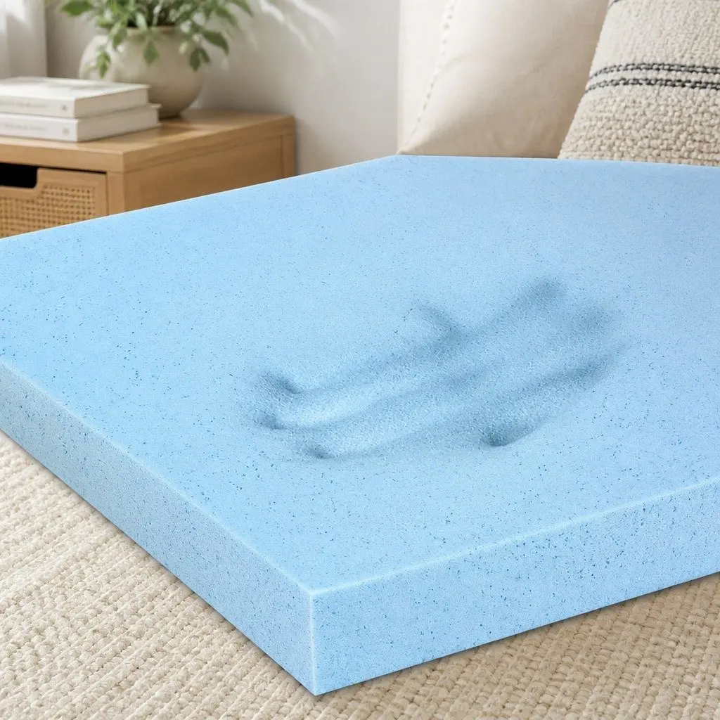 Memory Foam Mattress Topper Cool Gel 5cm Single Bed Cooling Pad White Blue