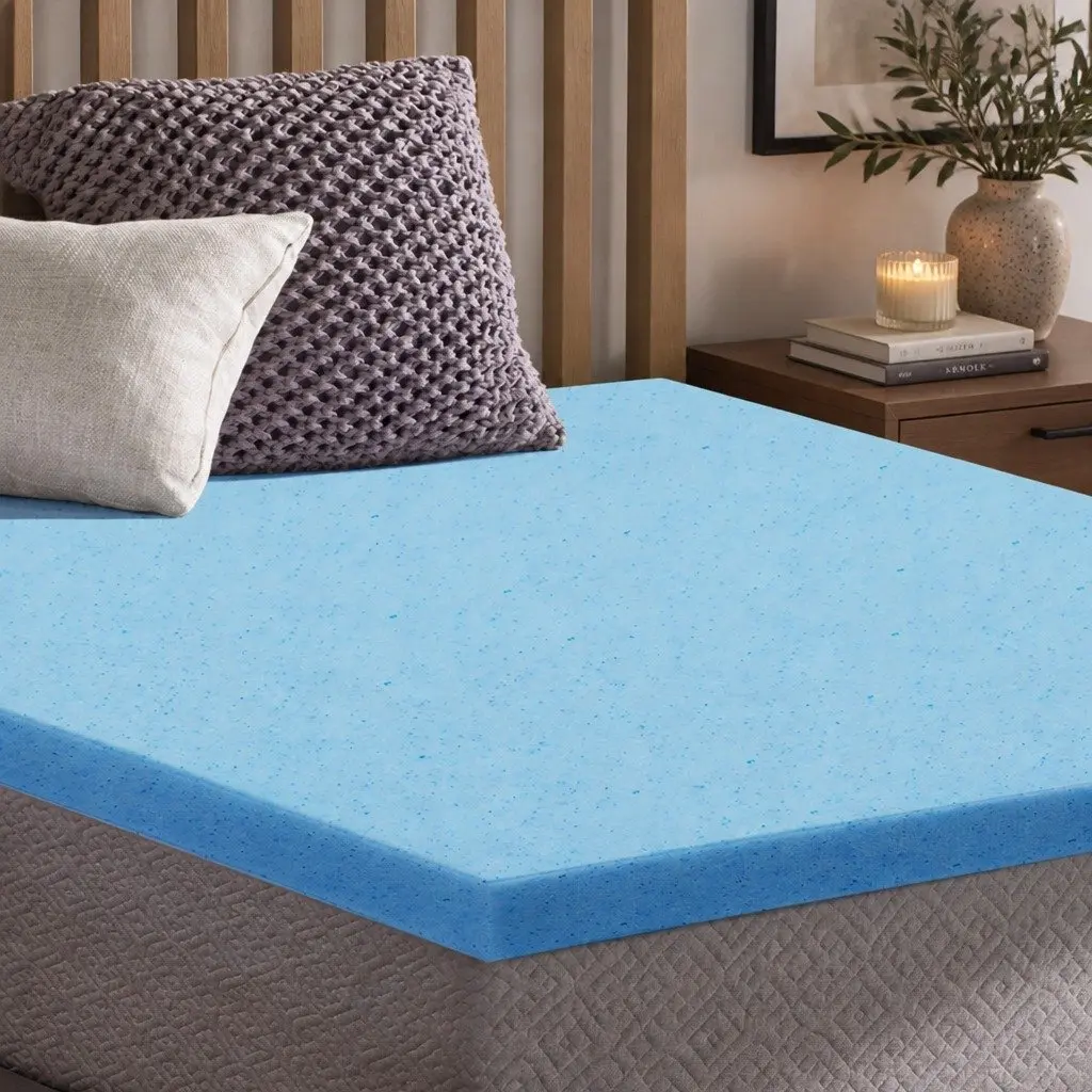 Memory Foam Mattress Topper Cool Gel 5cm Single Bed Cooling Pad White Blue