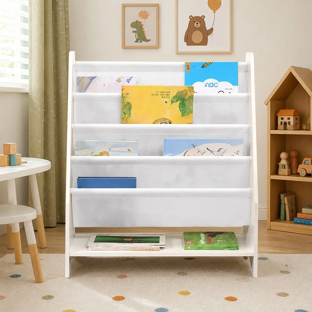 Kids Bookshelf 4-Tier Bookcase Storage Organiser Furniture Open Shelves Display
