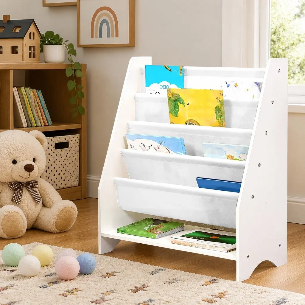 Kids Bookshelf 4-Tier Bookcase Storage Organiser Furniture Open Shelves Display