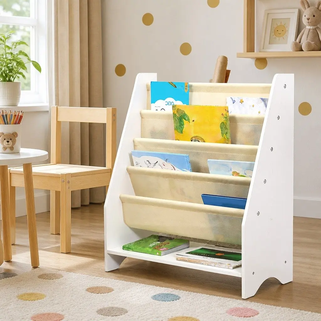 Kids Bookshelf 4-Tier Bookcase Storage Organiser Furniture Open Shelves Display