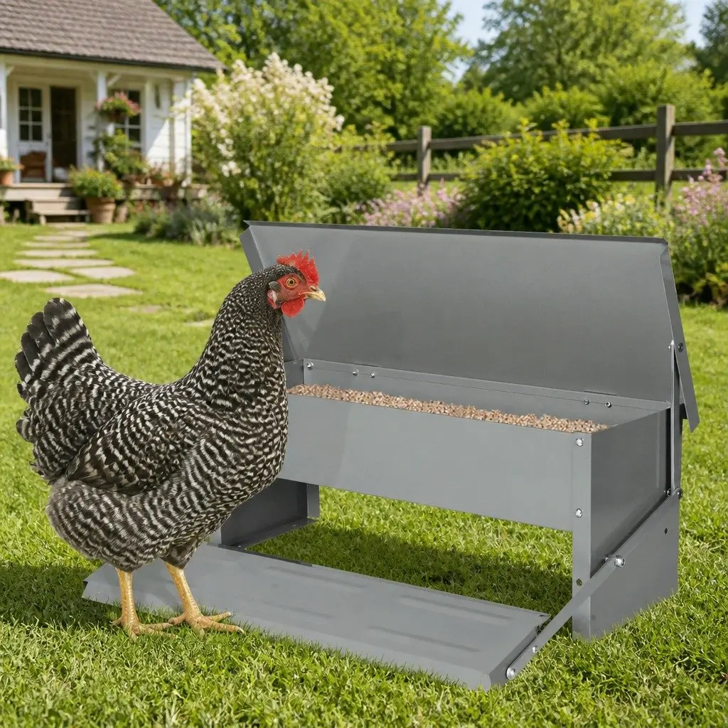 Automatic Chicken Feeder Timed Feed Dispenser 5kg Silver