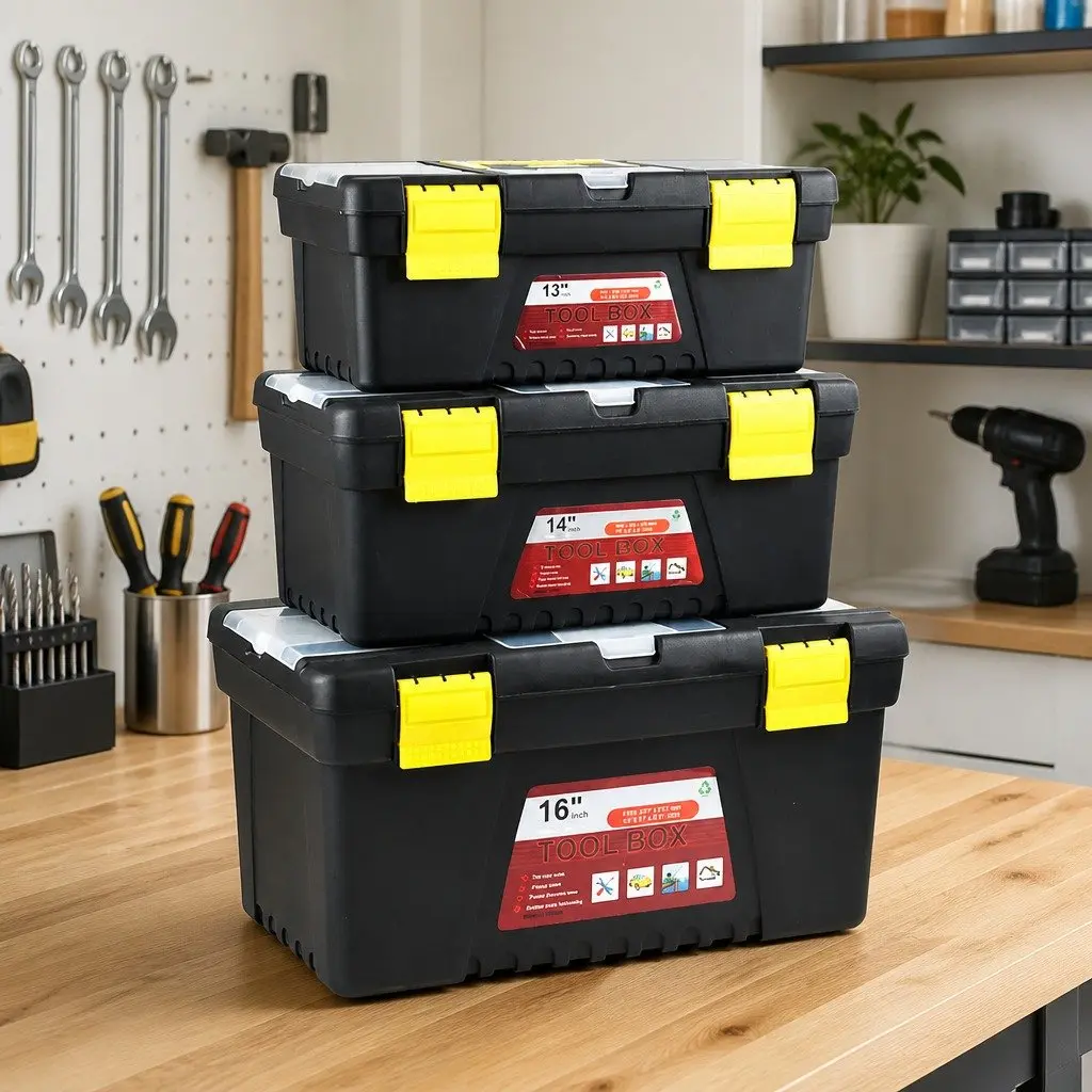 Toolbox Set Storage Heavy Duty Portable 3 Piece Organizer Black Yellow