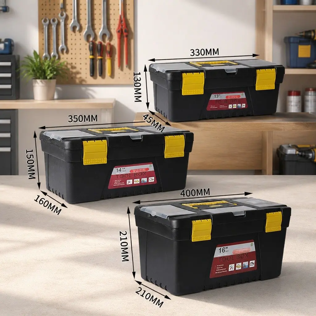 Toolbox Set Storage Heavy Duty Portable 3 Piece Organizer Black Yellow