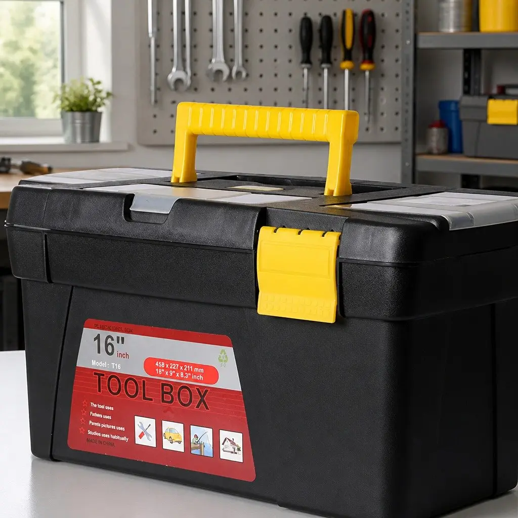Toolbox Set Storage Heavy Duty Portable 3 Piece Organizer Black Yellow
