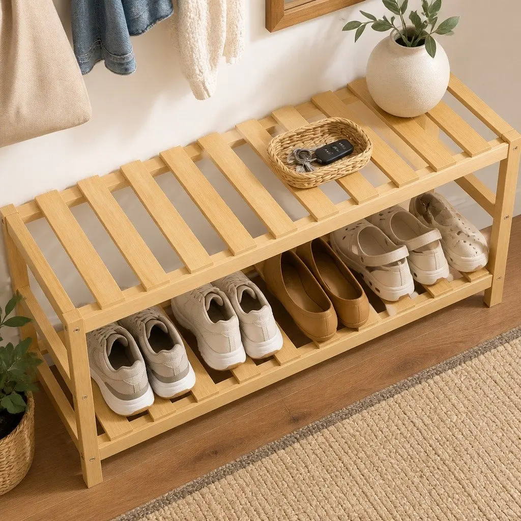 Bamboo Storage Rack 3 Tier Shelf Organiser White Natural Bamboo