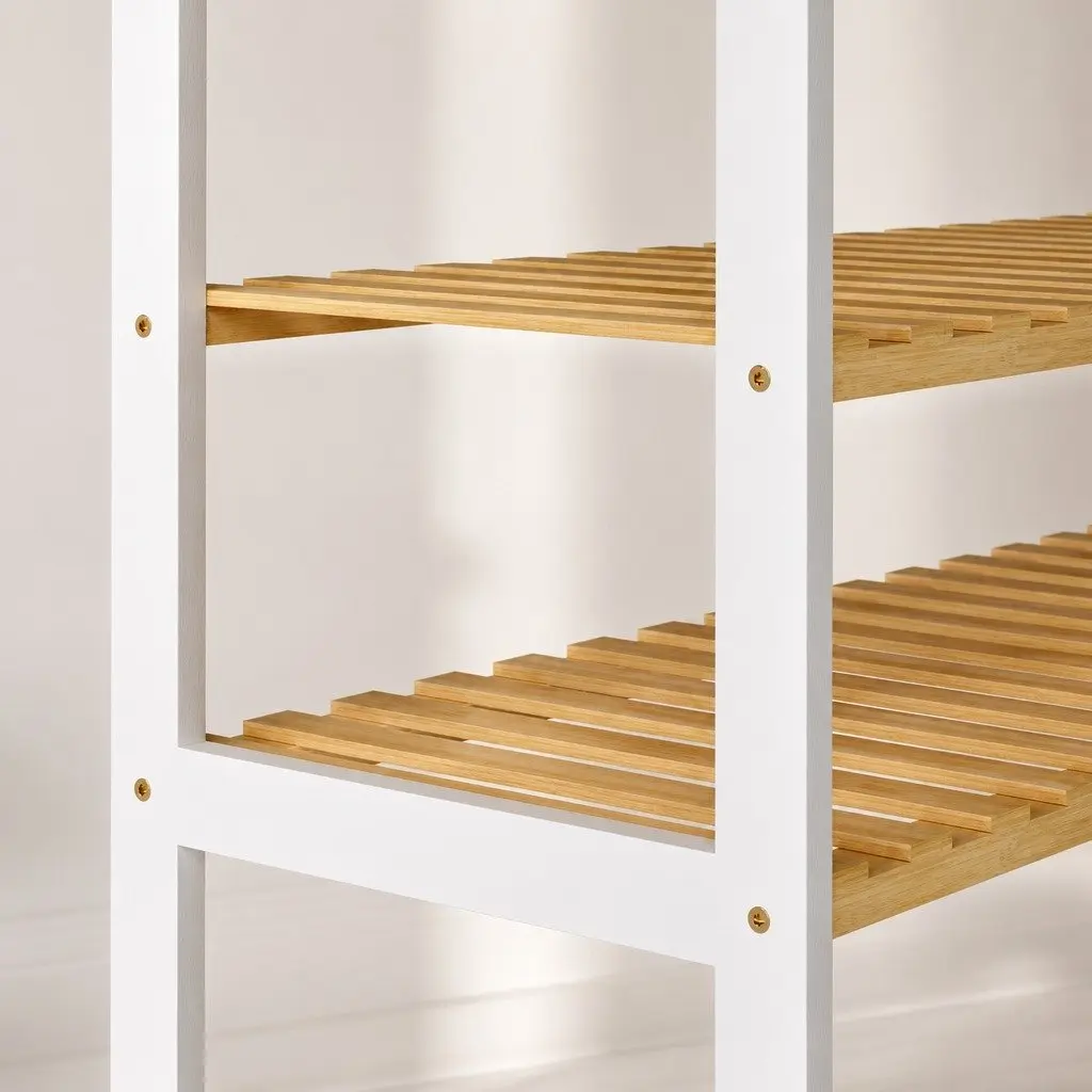 Bamboo Storage Rack 3 Tier Shelf Organiser White Natural Bamboo
