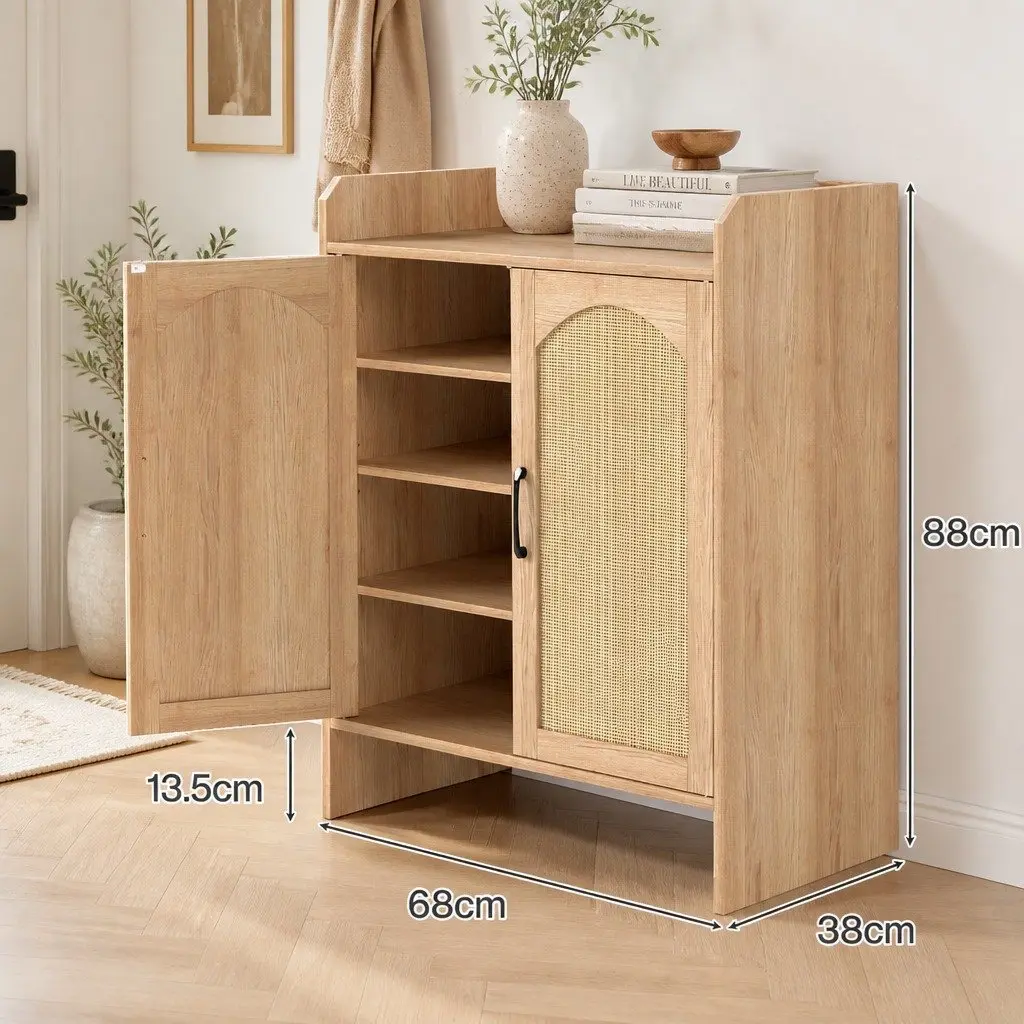 Wooden Shoe Cabinet Storage Rack 5 Tier Entryway Hallway Oak