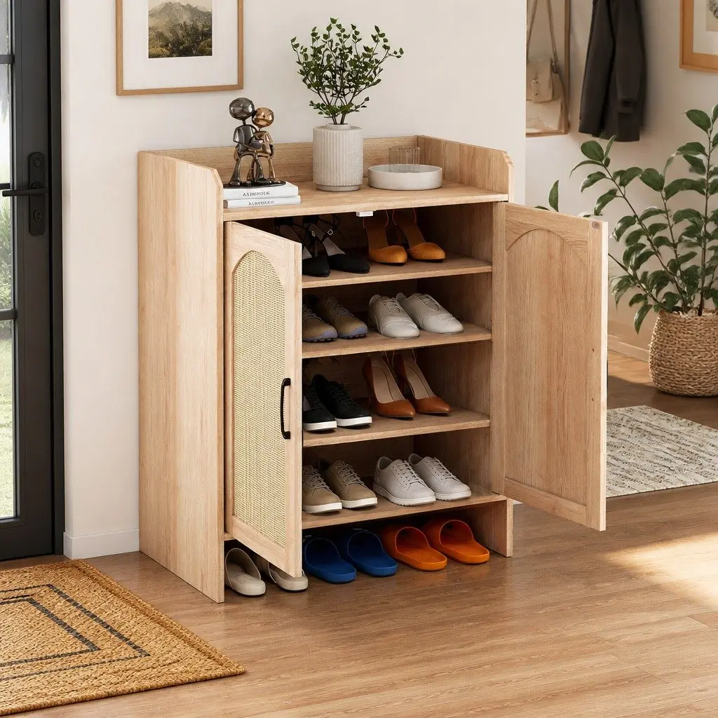 Wooden Shoe Cabinet Storage Rack 5 Tier Entryway Hallway Oak