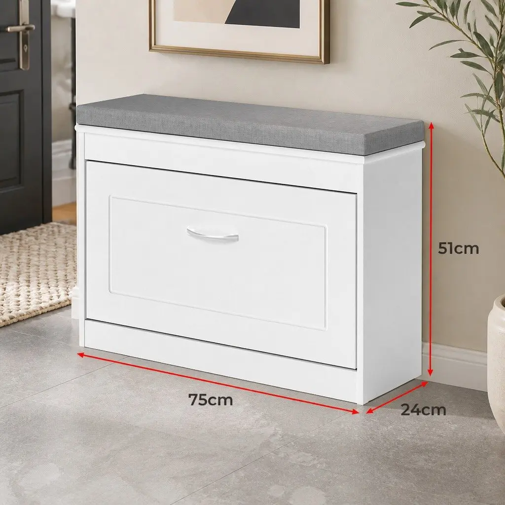 Shoe Rack Storage Cabinet Bench 75cm Flip Drawer Double-Layer Organiser White