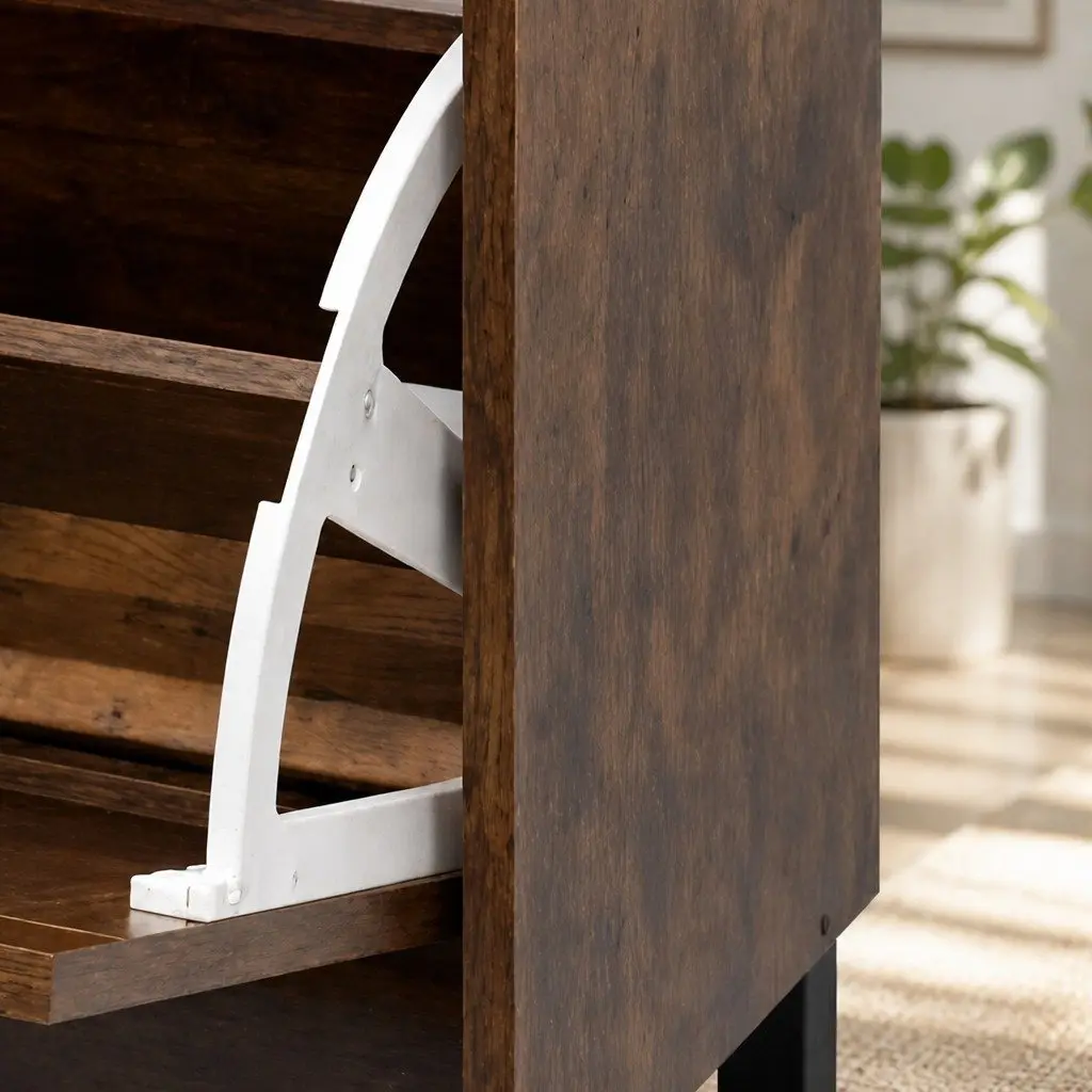 Shoe Cabinet Storage Organiser 2 Flip Drawers Adjustable Shelves Walnut