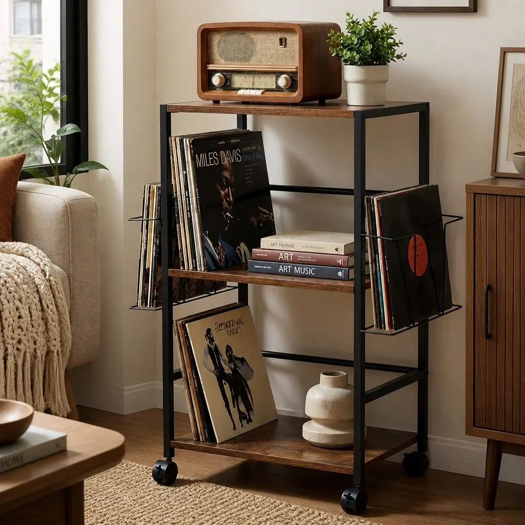 Record Player Stand with Storage 3-Tier Vinyl Holder Display Shelf Turntable