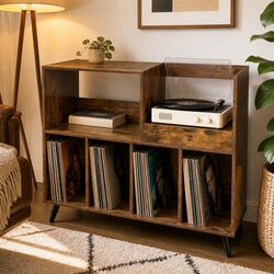 Warm and Reliable Record Player Stand for Vinyl Storage