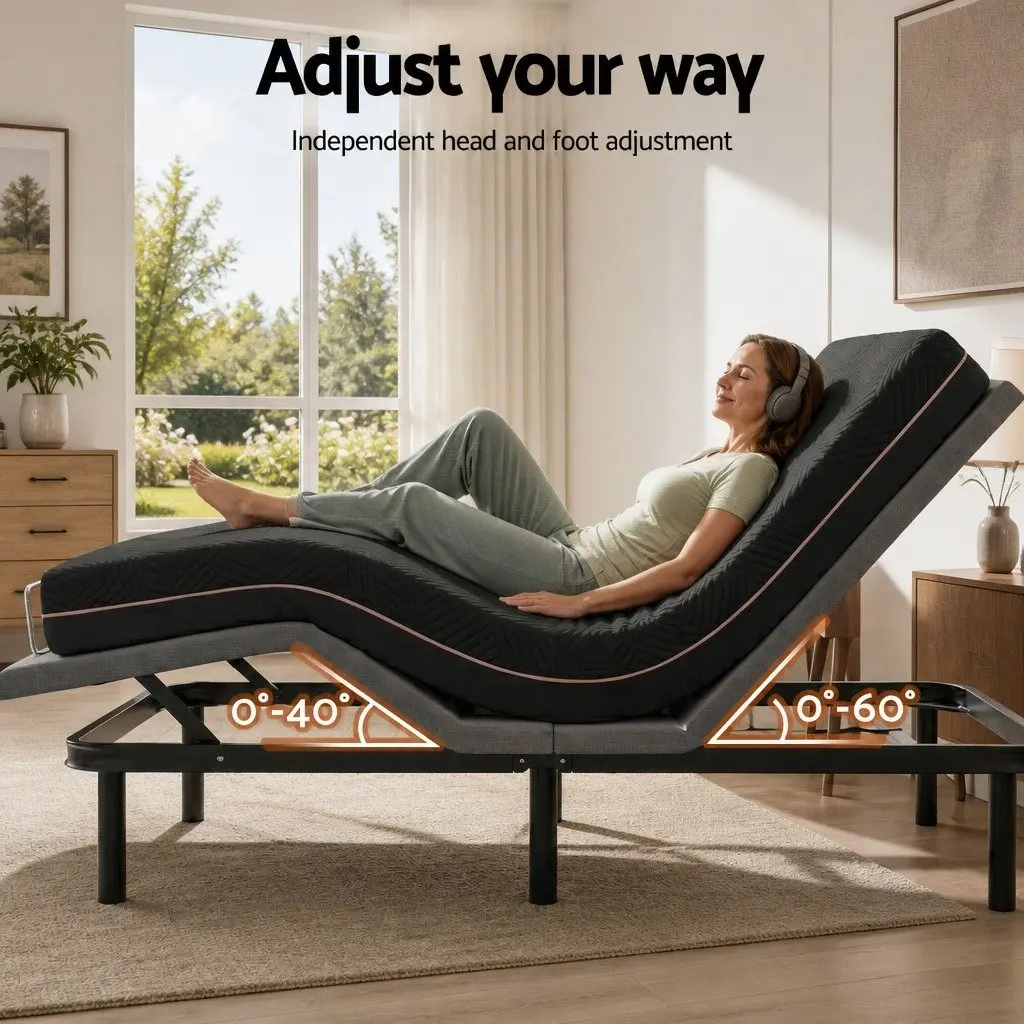 Double Adjustable Bed Frame with Memory Foam Mattress Independent Head Foot