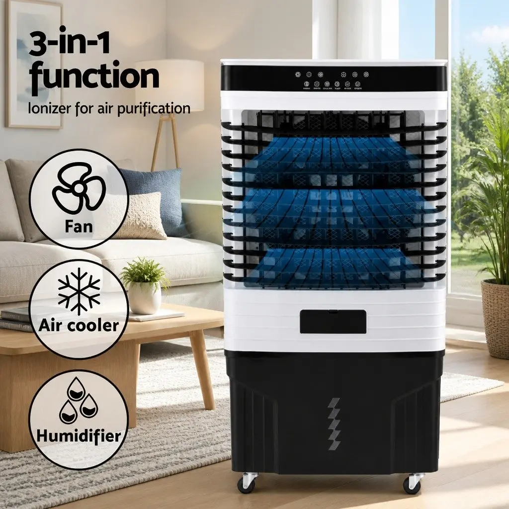 Evaporative Air Cooler 60L Humidifier Purifier Portable White Black