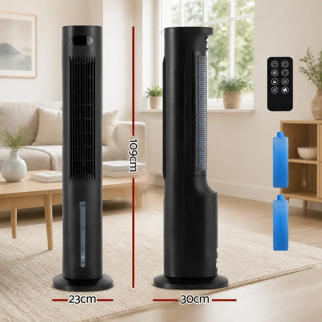 Evaporative Air Cooler 7L Water Tank 4-in-1 Fan Humidifier Purifier Black
