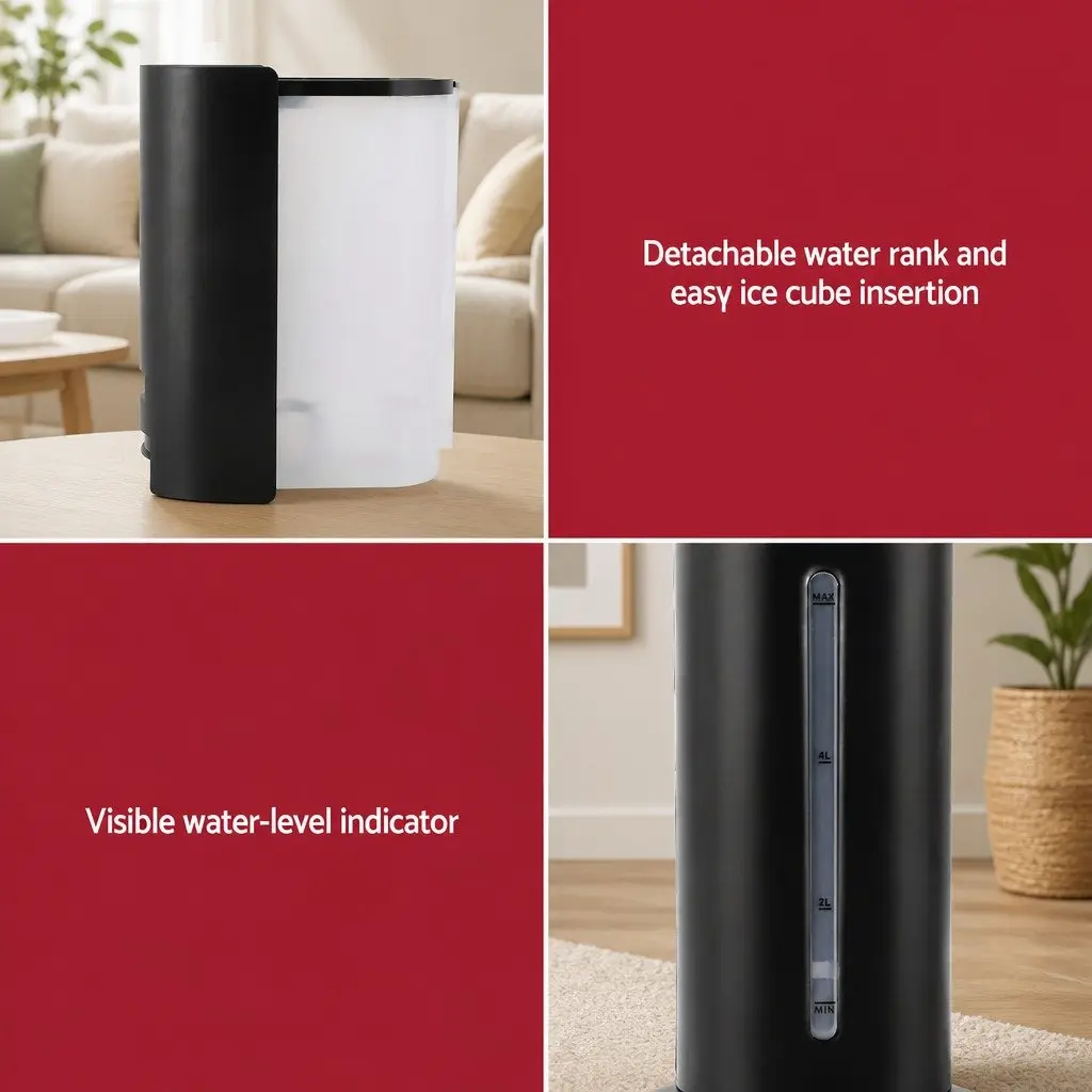Evaporative Air Cooler 7L Water Tank 4-in-1 Fan Humidifier Purifier Black