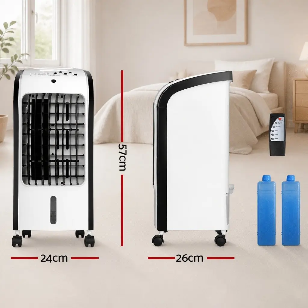 Evaporative Air Cooler 4L Tank Portable Cooling Fan Remote Control Black and White