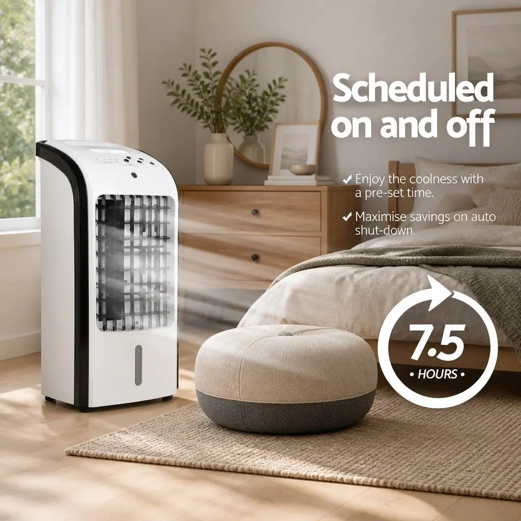 Evaporative Air Cooler 4L Tank Portable Cooling Fan Remote Control Black and White