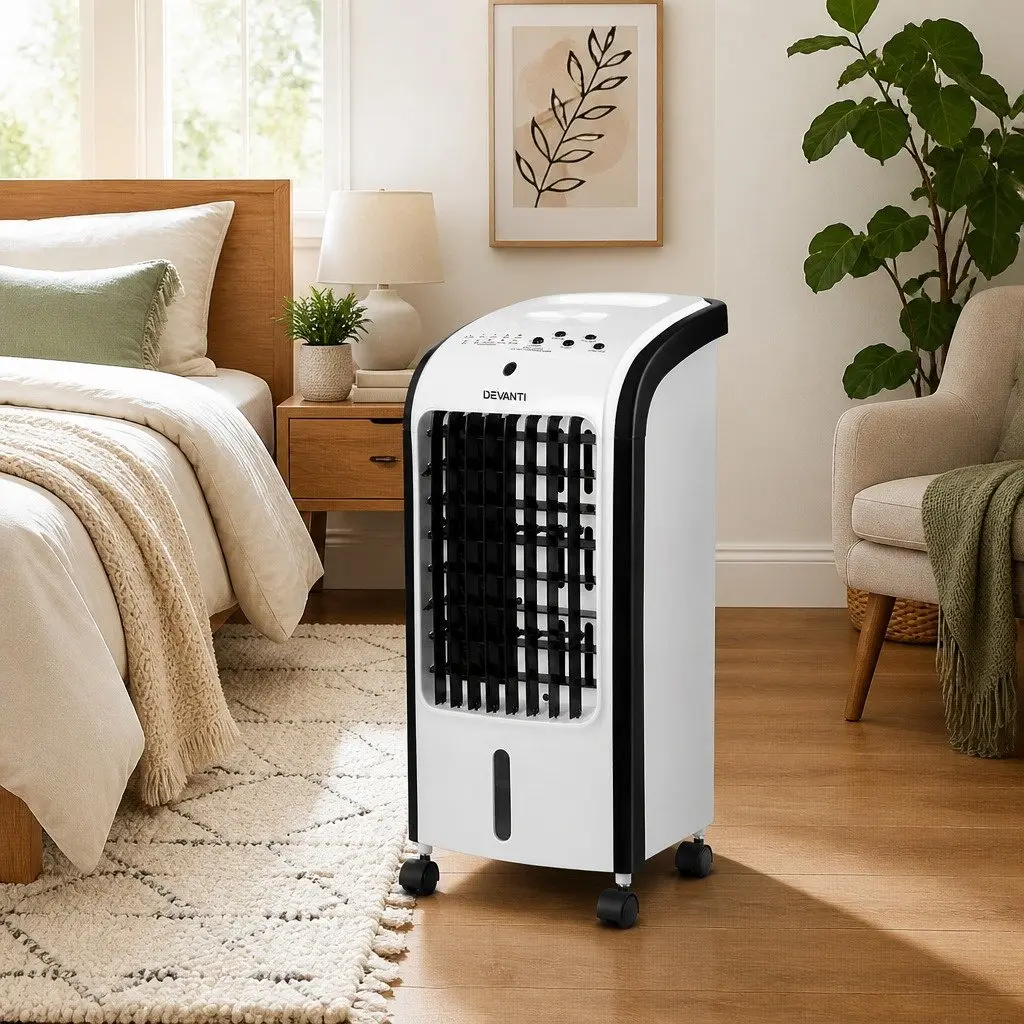 Evaporative Air Cooler 4L Tank Portable Cooling Fan Remote Control Black and White