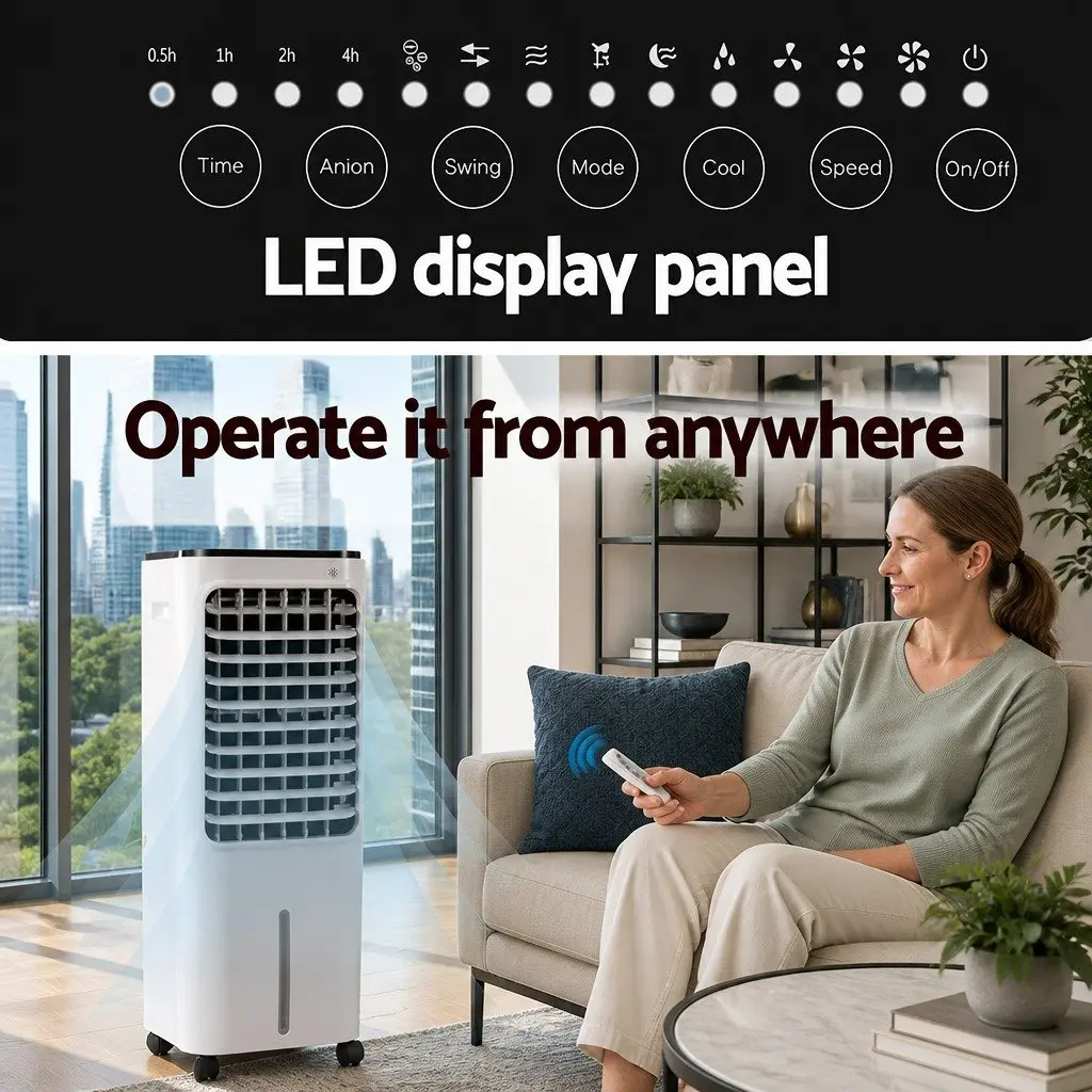 Evaporative Air Cooler 12L Water Tank Humidifier Purifier Portable White