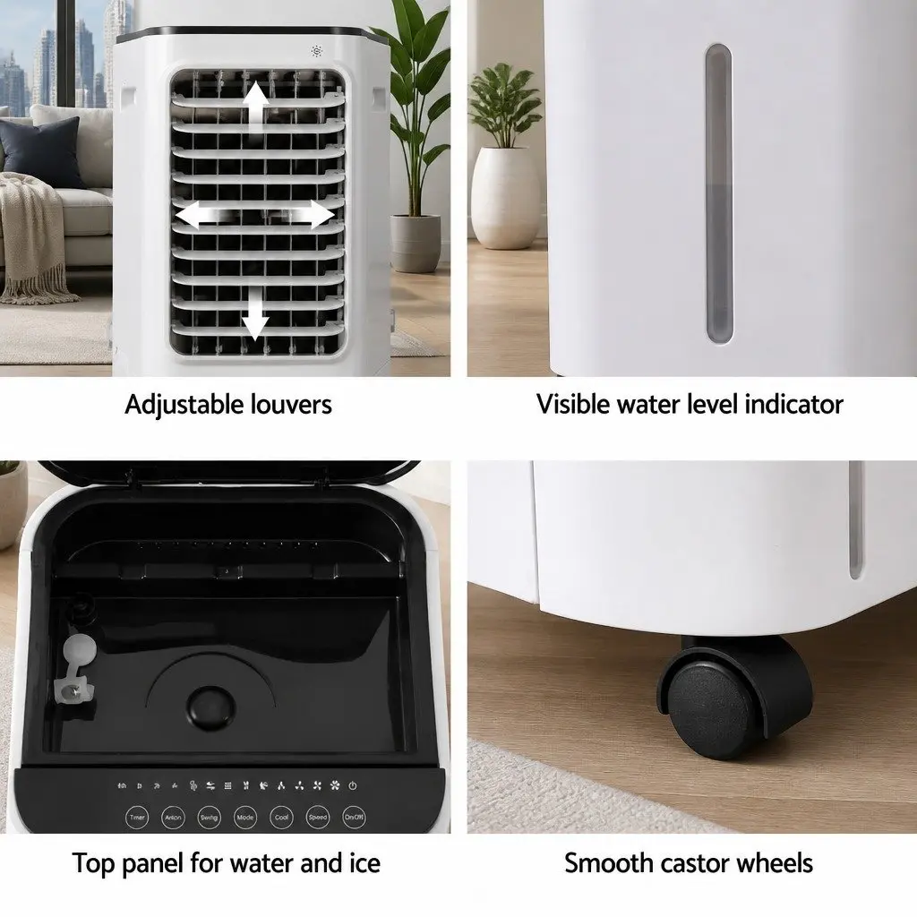 Evaporative Air Cooler 12L Water Tank Humidifier Purifier Portable White