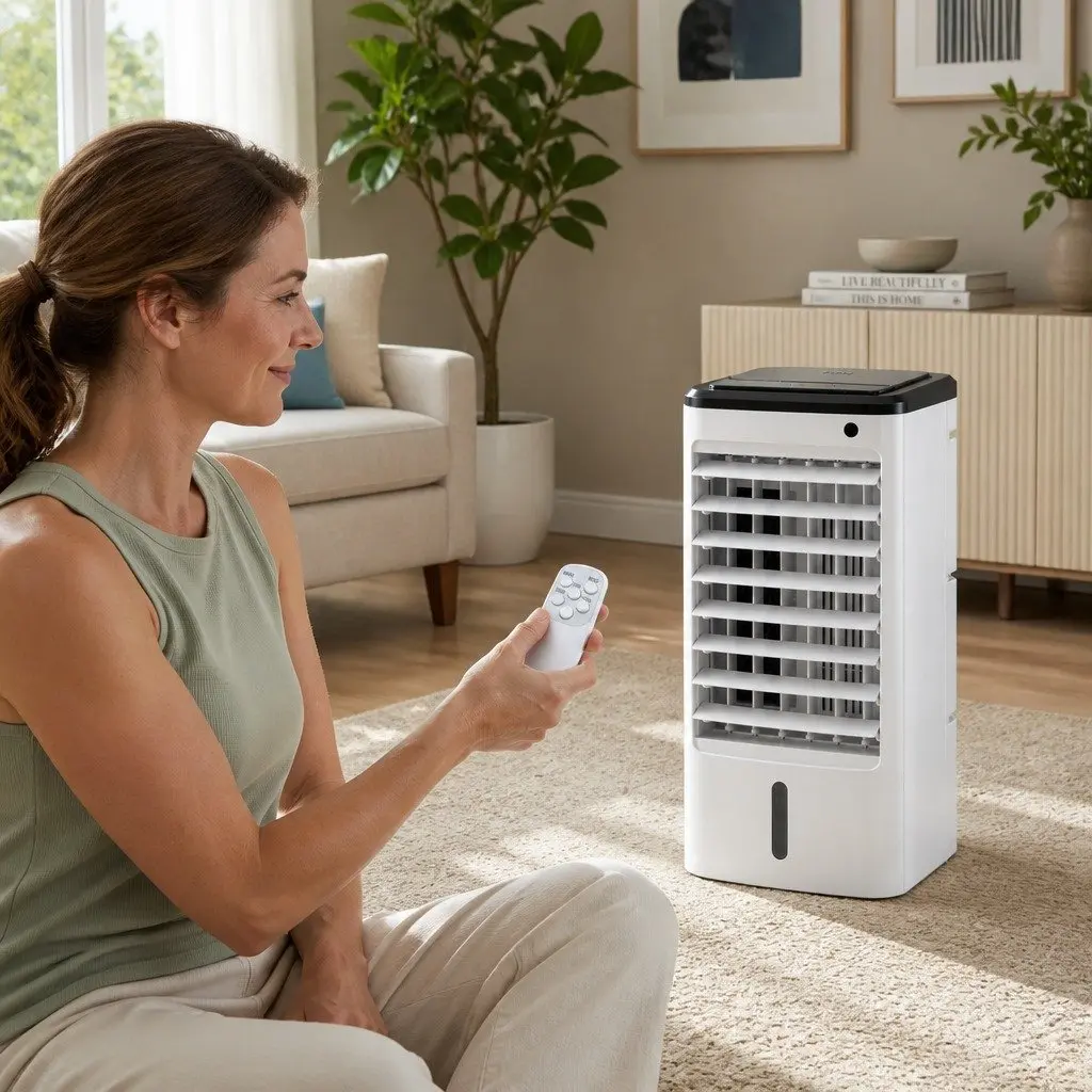 Evaporative Air Cooler 4L Humidifier Fan Remote Control White