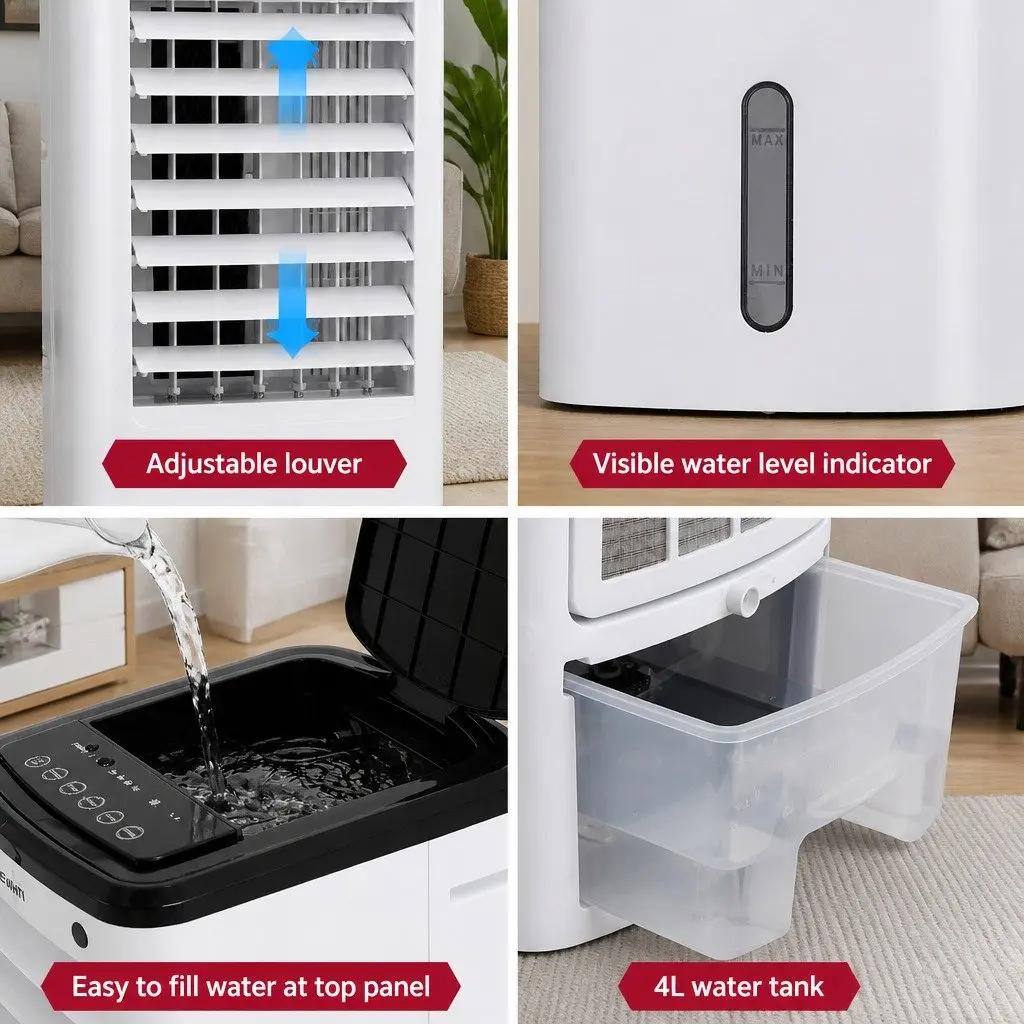 Evaporative Air Cooler 4L Humidifier Fan Remote Control White