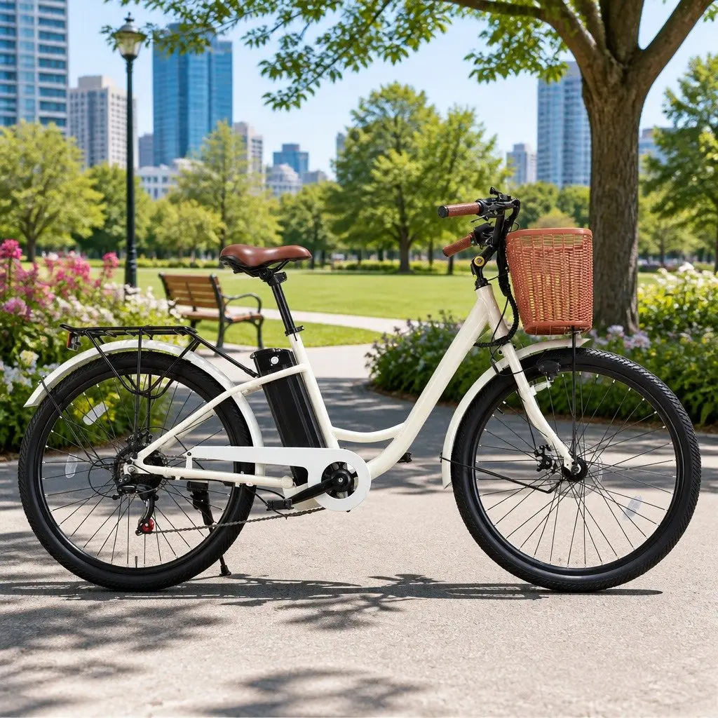 Electric Bike Commuter Bicycle 26 Inch Brushless Motor White