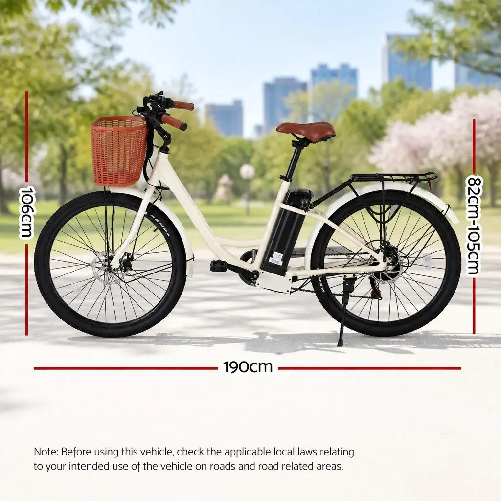 Electric Bike Commuter Bicycle 26 Inch Brushless Motor White