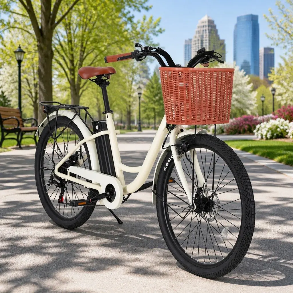 Electric Bike Commuter Bicycle 26 Inch Brushless Motor White