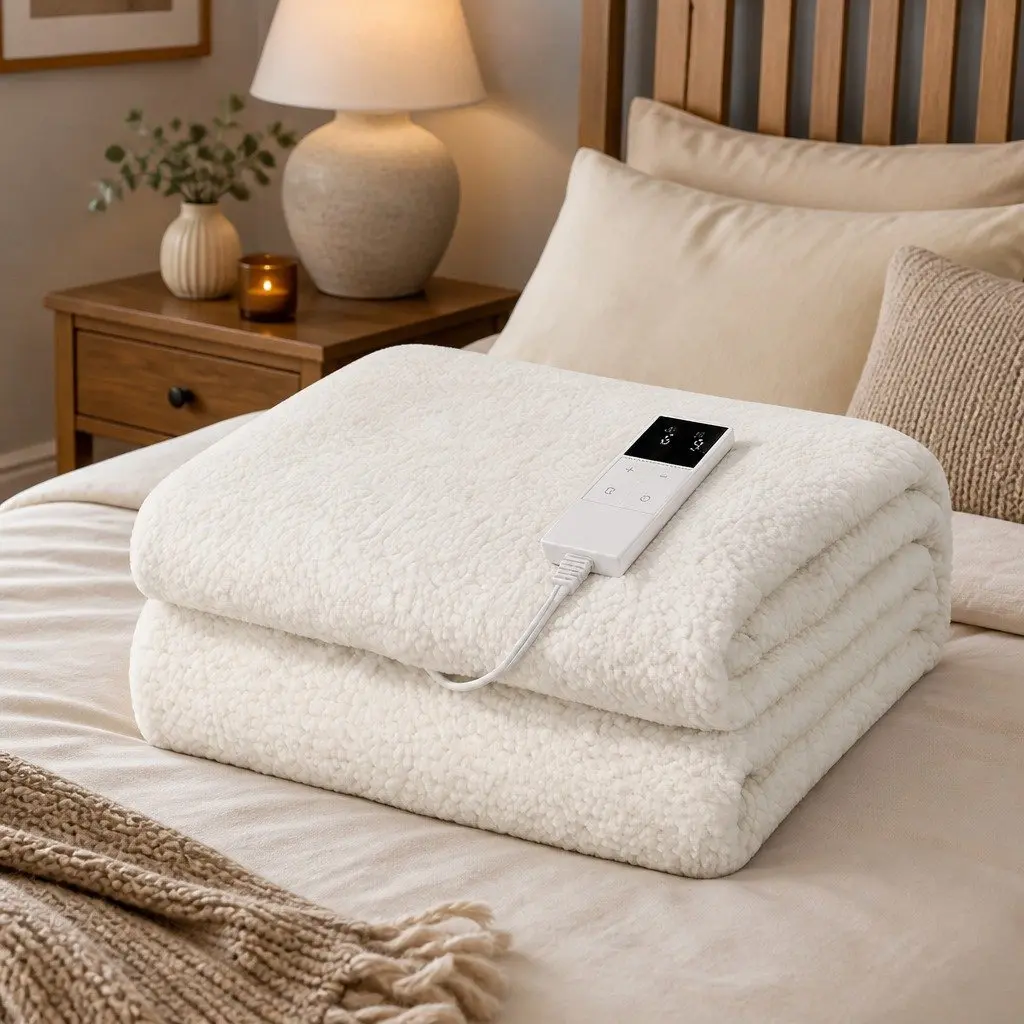 Electric Blanket King Single Fully Fitted LED Remote Sherpa Fleece Washable