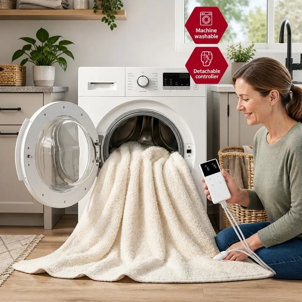 Electric Blanket King Single Fully Fitted LED Remote Sherpa Fleece Washable