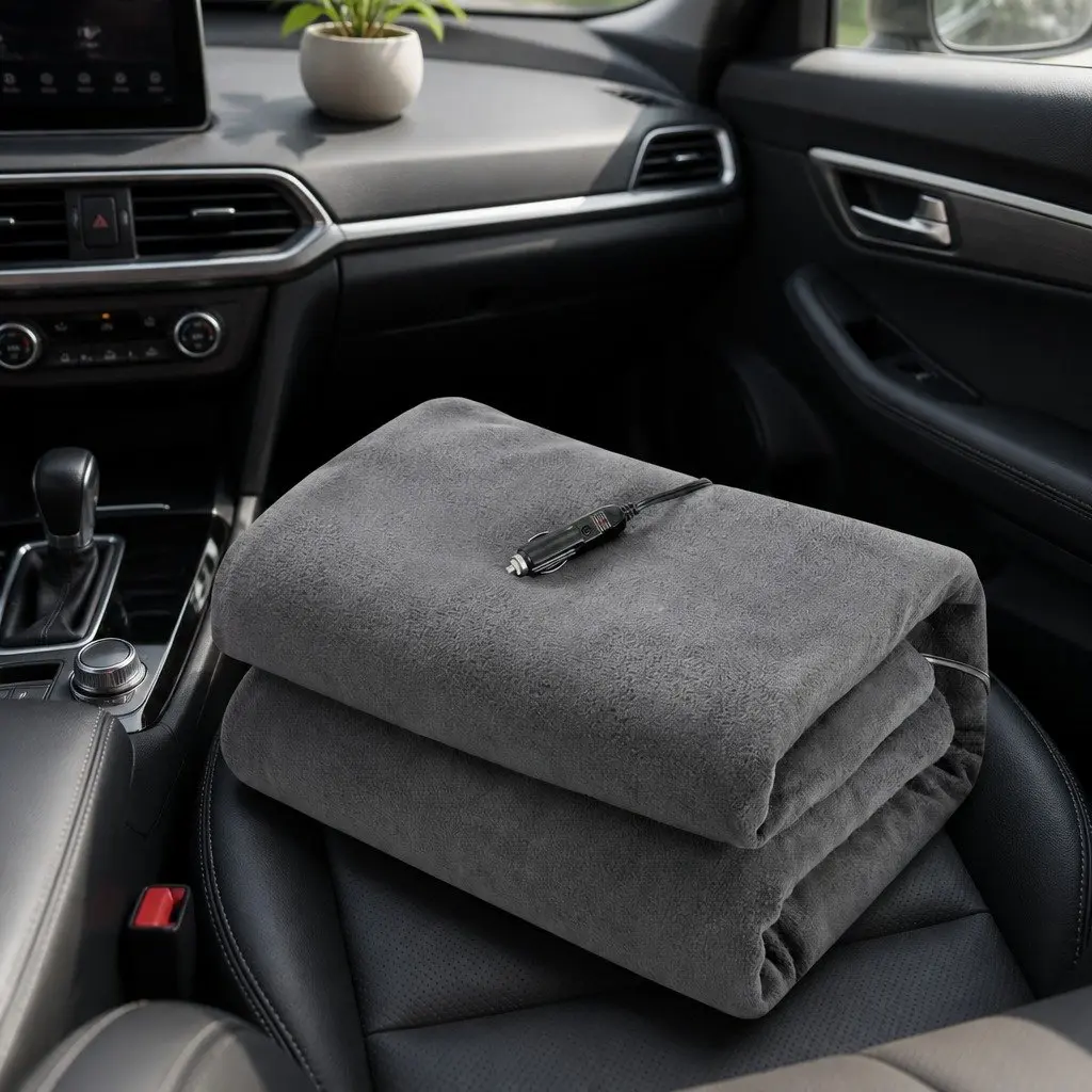 Electric Car Blanket 12V DC Heated Rug for Vehicles Camping 150cm x 110cm Grey