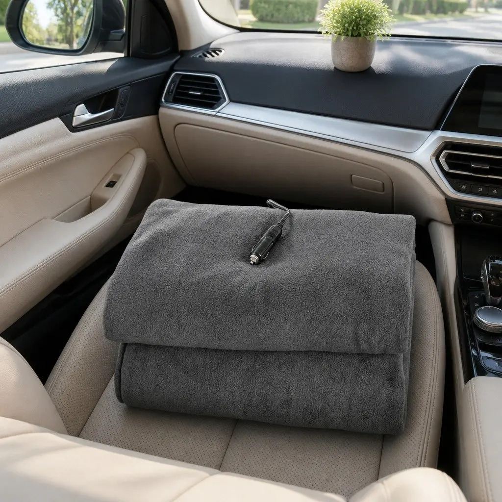 Electric Car Blanket 12V DC Heated Rug for Vehicles Camping 150cm x 110cm Grey