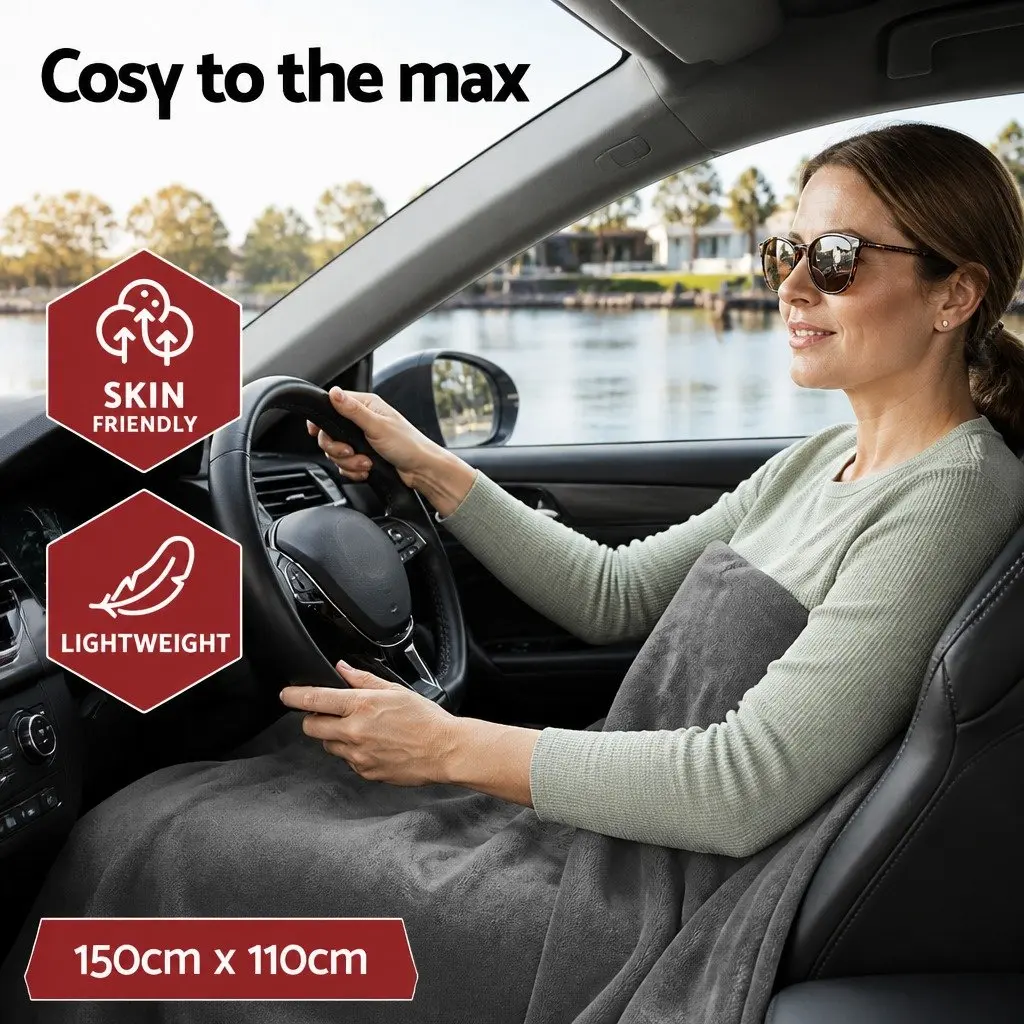 Electric Car Blanket 12V DC Heated Rug for Vehicles Camping 150cm x 110cm Grey