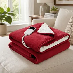 Comforting Burgundy Electric Heated Throw Rug with Safety Features