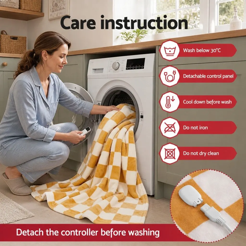 Electric Throw Rug Heated Blanket Dual Sided Flannel Sherpa 160cm x 130cm Yellow or White