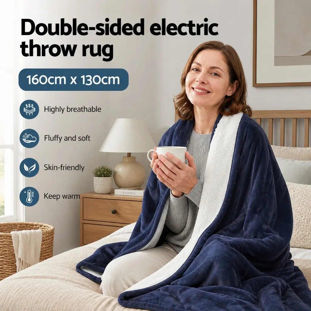 Electric Throw Rug Heated Blanket Double-Sided 160x130cm Charcoal