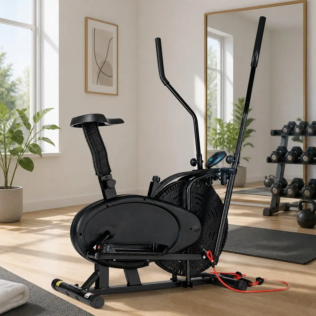 Exercise Bike Cross Trainer 4 in 1 Home Gym Indoor Cardio Machine Black