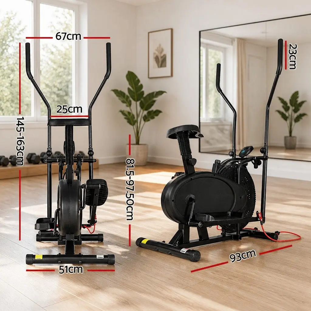 Exercise Bike Cross Trainer 4 in 1 Home Gym Indoor Cardio Machine Black