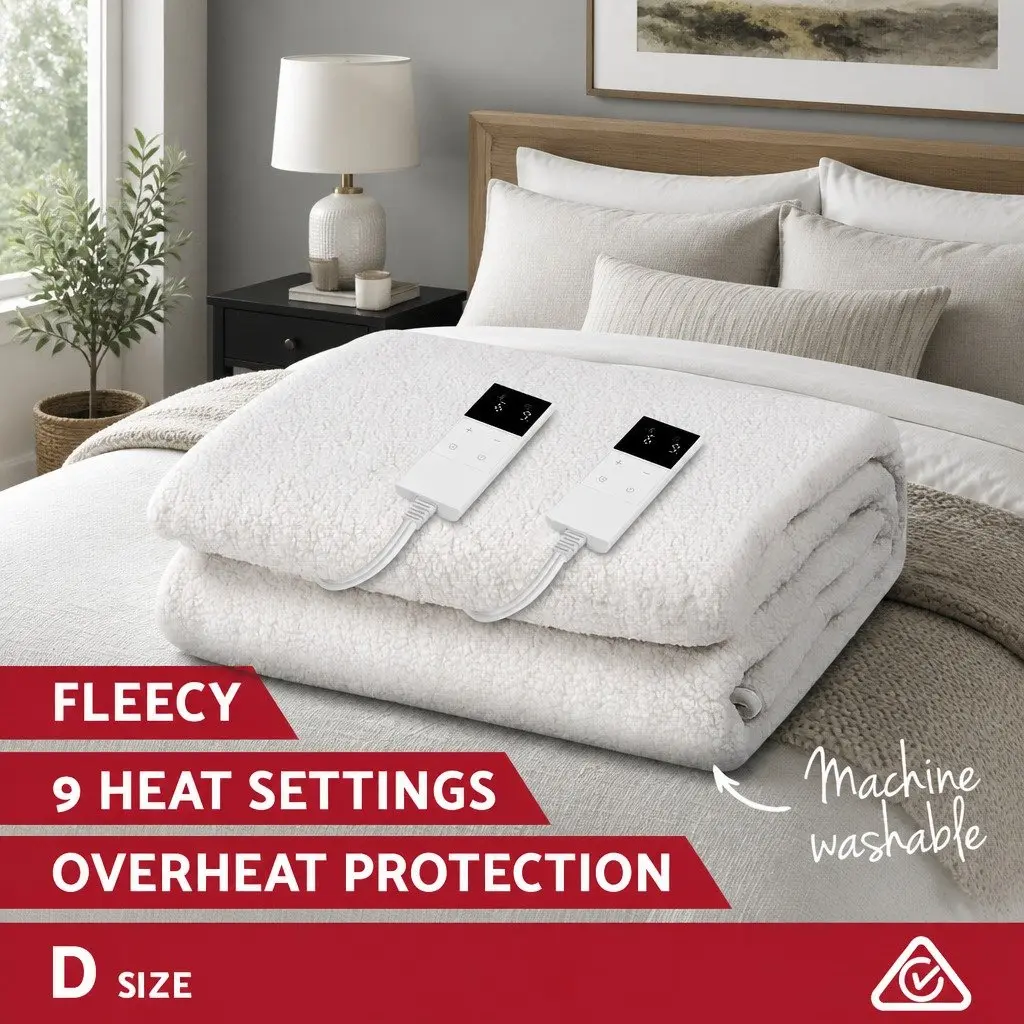 Double Electric Blanket Fitted Fleece Synthetic Wool Warm Cosy Sleep Winter