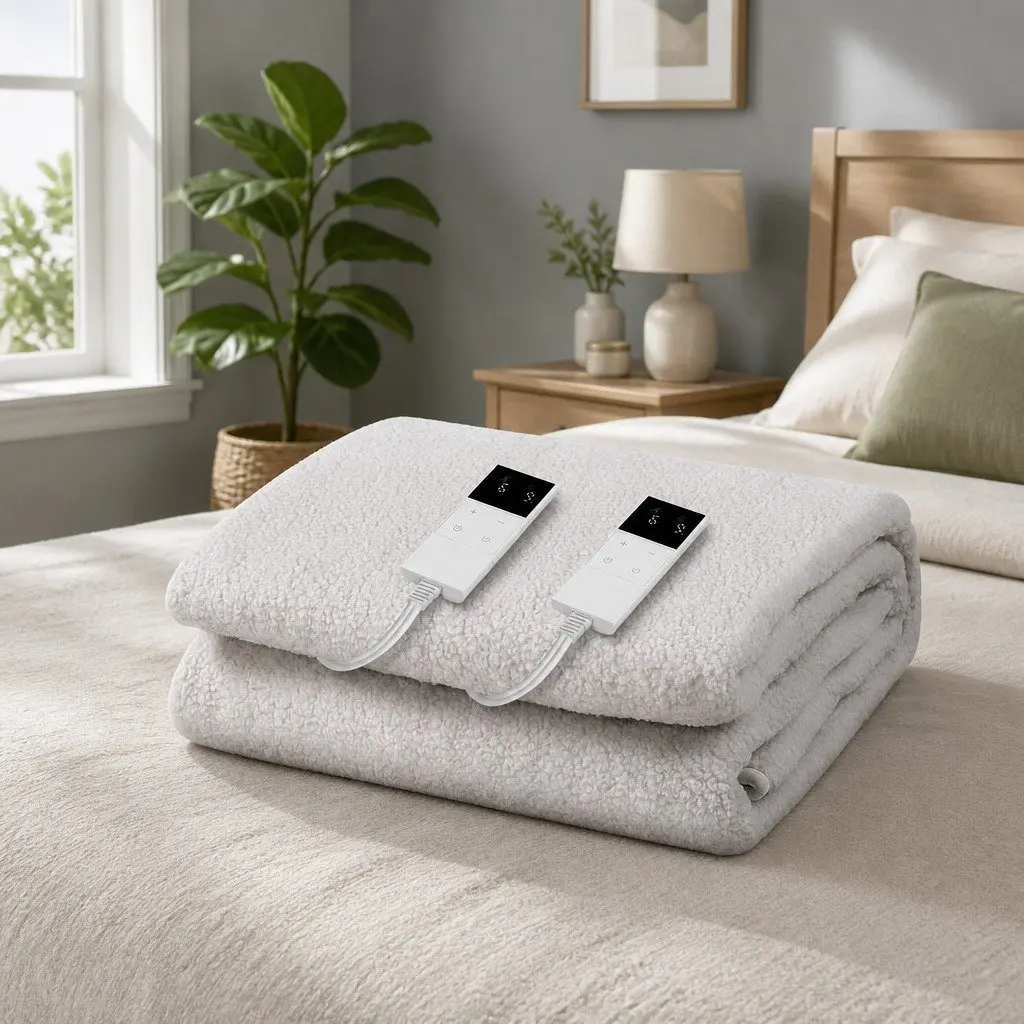 Electric Blanket King Size Fitted Fleecy Heated Bed Blanket White