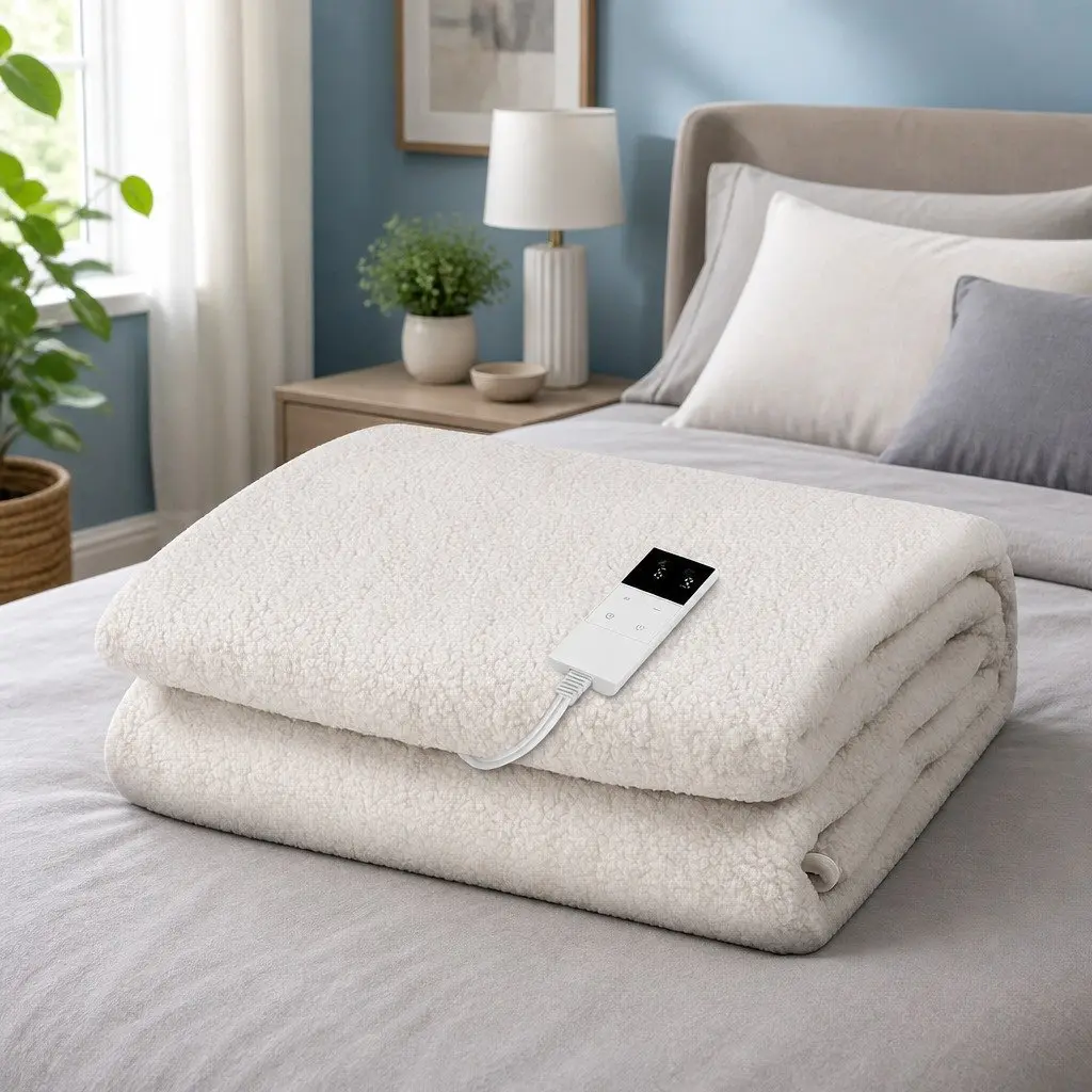 Electric Blanket Single Bed Fitted Warm Fleece White 193cm x 91cm