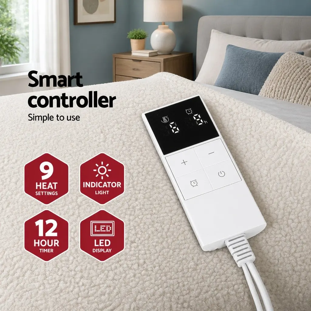 Electric Blanket Single Bed Fitted Warm Fleece White 193cm x 91cm