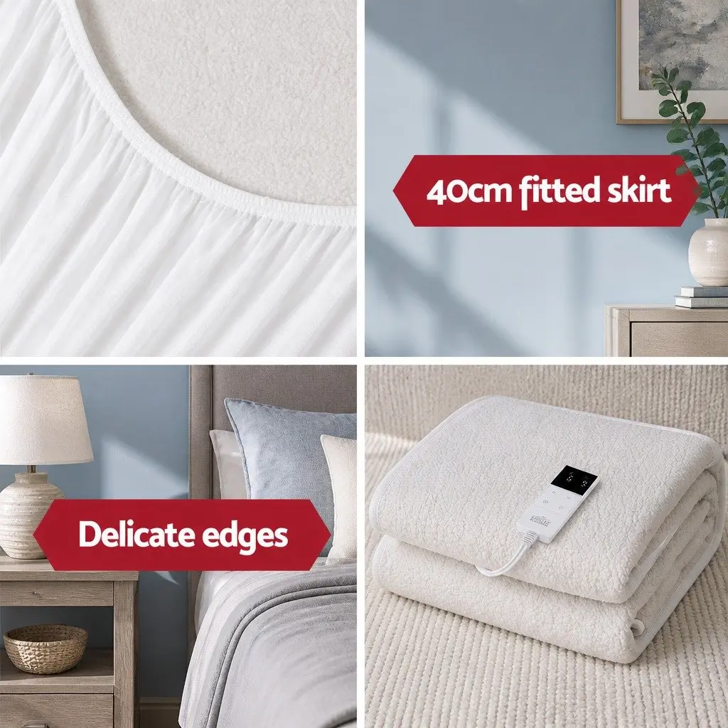 Electric Blanket Single Bed Fitted Warm Fleece White 193cm x 91cm