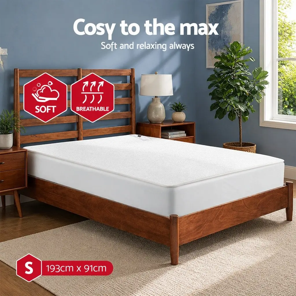 Electric Blanket Single Bed Fitted Warm Fleece White 193cm x 91cm