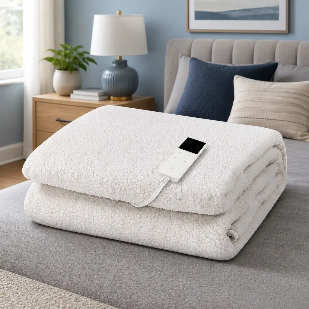 Electric Blanket Single Bed Fitted Warm Fleece White 193cm x 91cm