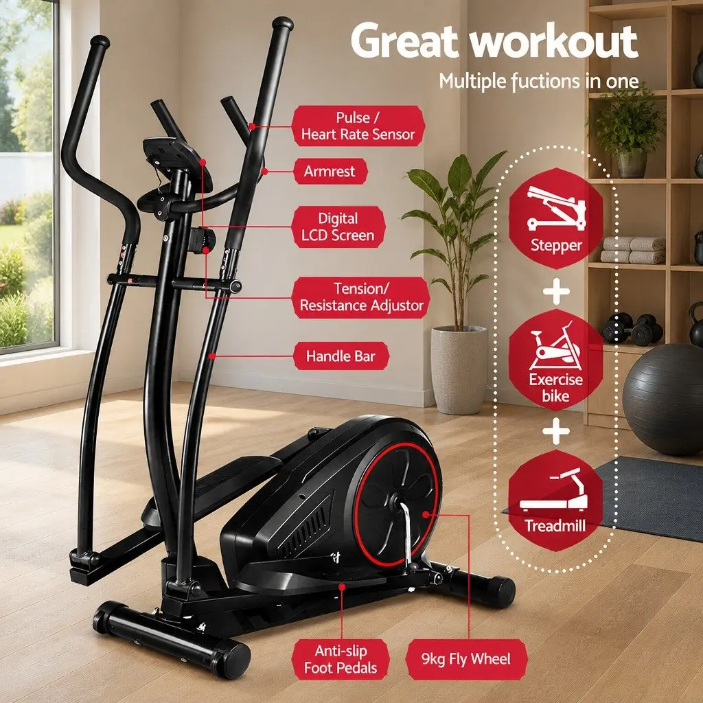 Elliptical Cross Trainer Exercise Bike Home Gym Fitness Machine Black